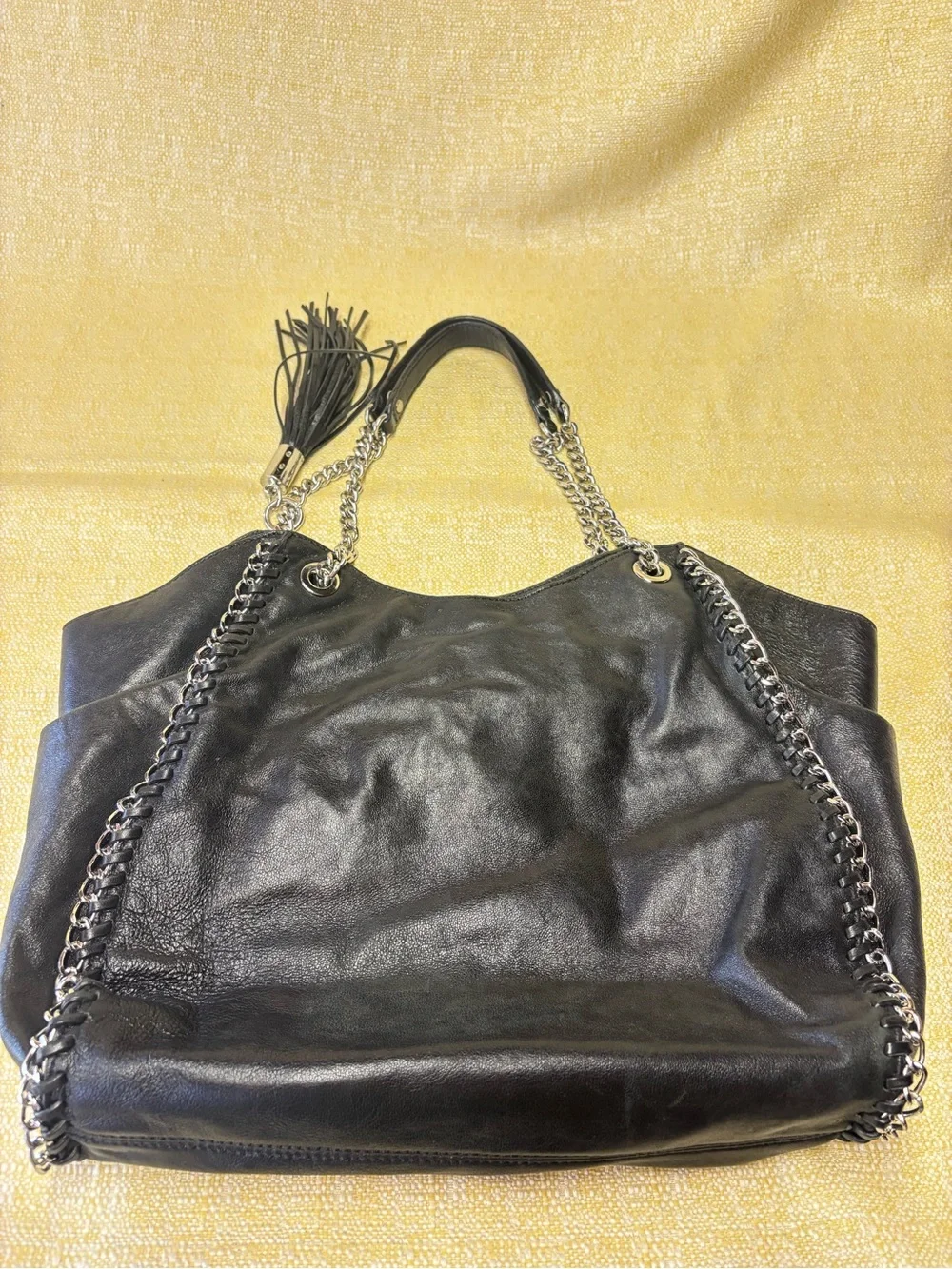 Michael Kors Black Leather Chain-Trim Shoulder Tote